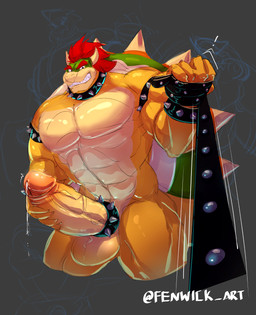 abs accessory anthro balls barazoku biceps big_balls big_muscles big_penis bodily_fluids bracelet cock_ring dominant dominant_male erection exclamation_point genital_fluids genitals hair holding_leash holding_object huge_balls huge_penis humanoid_genitalia humanoid_penis jewelry leaking_precum leash leash_pull leashed_viewer looking_at_viewer male muscular muscular_anthro muscular_male nude pecs penis penis_accessory penis_jewelry precum receiving_pov red_hair sharp_teeth shell simple_background solo spiked_bracelet spiked_cock_ring spiked_shell spikes spikes_(anatomy) tan_body teeth vein veiny_penis yellow_body fenwick_art mario_bros nintendo bowser koopa scalie hi_res portrait three-quarter_portrait