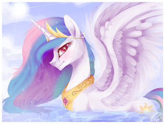 blush border dripping feathered_wings feathers female feral glowing horn jewelry looking_at_viewer necklace princess purple_eyes royalty solo sun tail water white_body white_border white_feathers wings imalou friendship_is_magic hasbro my_little_pony mythology princess_celestia_(mlp) equid equine mammal mythological_creature mythological_equine winged_unicorn 2017 4:3 hi_res