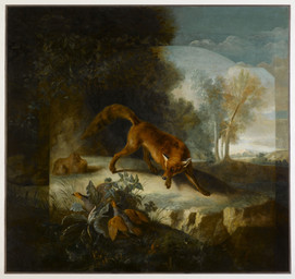 ambiguous_gender avian_feet beak biped bipedal_feral claws cloud detailed_background digitigrade feathered_wings feathers feral finger_claws forest fur grass group hiding inner_ear_fluff looking_aside outside paws plant predator/prey quadruped rock sky standing tail tail_feathers toe_claws tree trio tuft whiskers wings jean-baptiste_oudry public_domain avian bird canid canine fox mammal red_fox true_fox 18th_century absurd_res ancient_art hi_res oil_painting_(artwork) painting_(artwork) traditional_media_(artwork) traditional_painting_(artwork)