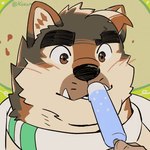 1:1 animated anthro bodily_fluids brown_body brown_eyes brown_fur canid canine canis fangs fur grey_body grey_fur heart_symbol kemono kozumetako licking_popsicle male mammal saliva saliva_string solo teeth white_body white_fur wolf