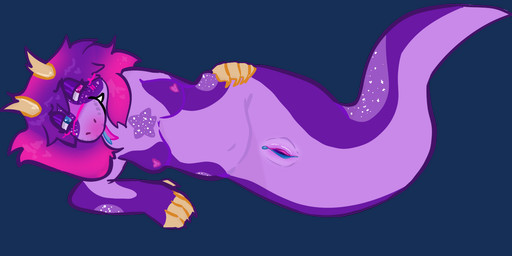 anthro apode breasts female genitals horn legless multicolored_vulva narrowed_eyes nipples purple_body serpentine slightly_chubby slightly_chubby_female solo vulva toviah_(artist) nova_(bathtubfulloftoast) draconcopode naga reptile scalie snake alpha_channel hi_res