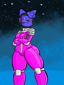 anthro big_butt blue_body breasts butt cosmic_background female genitals medium_breasts pink_body solo space space_background spacesuit thick_thighs vulva wide_hips astra_the_dragon felid feline mammal 3:4 hi_res