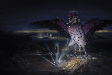 aerial_view aircraft animal_noises beach beak black_beak black_body black_talons building car chirping claws cloud construction_site crater curious distant_city duo eyes_closed feathers feet feral folded_wings grey_beak happy helicopter high-angle_view landscape landscape_background landscape_dwarfing launchpad macro male mud night open_beak open_mouth open_wings police police_car police_vehicle purple_body reflection rocket sand sky spacecraft spotlight talons toes tower vehicle water white_body wings yellow_light yellow_talons yubirb spacex spacex_starship avian bird corvid corvus_(genus) crow falcon falconid kestrel oscine passerine absurd_res hi_res