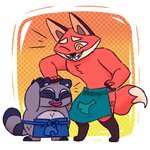 anthro apron blue_apron blue_clothing clothing cosplay duo eyes_closed male one_eye_closed slightly_chubby wink yellow_eyes shapeshiftinterest animal_crossing cartoon_network mao_mao:_heroes_of_pure_heart nintendo crazy_redd reggie_(mao_mao) rufus_(mao_mao) tom_nook_(animal_crossing) canid canine fox mammal procyonid raccoon 1:1 2020 hi_res