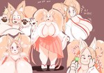 ?! anthro asian_clothing big_breasts blonde_hair blush bottomwear breasts breath brown_background cleavage clothed clothing constricted_pupils dango_(food) dialogue east_asian_clothing eating exposed_breasts eyes_closed female female_anthro footwear fur gesture hair hakama hand_on_face haori huge_breasts japanese_clothing kemono looking_at_viewer mature_anthro mature_female miko_outfit neck_tuft pawpads pigtails pupils question_mark red_bottomwear red_clothing red_eyes red_hakama sandals shocked shoes shrine_maiden simple_background small_pupils smile solo text thick_thighs tuft wardrobe_malfunction waving white_body white_fur white_haori zori atherbirochi canid canine canis chihuahua domestic_dog mammal toy_dog 2021 hi_res japanese_text translation_request