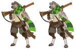 anthro female gender_transformation gun male mature_anthro mature_female mature_male melee_weapon ranged_weapon solo sword transformation warrior weapon min_(artist) pathfinder gnoll hyena mammal hi_res