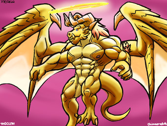 abs anthro claws halo horn male membrane_(anatomy) membranous_wings nipples nude pecs solo tail wings tmgc1234 mythology deity dragon mythological_creature mythological_scalie scalie character_request