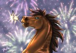 ambiguous_gender blue_eyes brown_body brown_hair brown_mane feral fireworks hair looking_at_viewer mane smile solo sparkler teeth rufciu dolero equid equine horse mammal 2024 digital_media_(artwork) hi_res signature