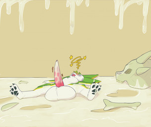 after_vore animal_genitalia animal_penis anthro balls blush bodily_fluids bone cock_vore cum cum_everywhere cum_vore digestion dizzy dizzy_eyes emanata erection excessive_cum excessive_genital_fluids fatal_vore genital_fluids genitals horn male messy pawpads penile penis skull solo star_symbol tapering_penis vore accadurosoce avali hi_res