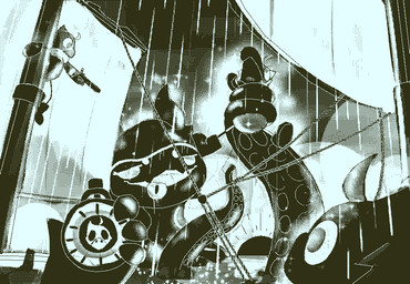 4_fingers anthro compass fingers group gun ranged_weapon ship toony vehicle watercraft weapon sexotheque return_of_the_obra_dinn morsh aquatic avian bird cephalopod coleoid mollusk monster octopodiform octopus 2022 digital_drawing_(artwork) digital_media_(artwork)