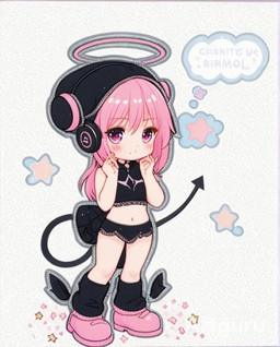clothing electronics female hair headphones leg_warmers legwear pink_hair solo spade_tail tail ai_assisted gaia_online human mammal