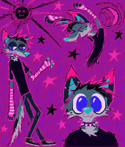 >_< alternative_fashion anthro arm_warmers armwear black_clothing black_collar black_shirt black_t-shirt black_topwear blue_body blue_eyes blue_fur blue_nose clothing collar emo eyes_closed fur grey_body grey_fur male open_mouth open_smile pattern_arm_warmers pattern_armwear pattern_clothing scene_(fashion) shirt smile solo spiked_collar spikes star striped_arm_warmers striped_armwear striped_clothing stripes sun t-shirt topwear demensa emil_(demensa) canid canine canis coyote domestic_dog mammal 2024 hi_res