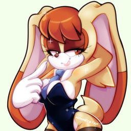 accessory anthro big_breasts big_ears blue_clothing blue_leotard blue_necktie breasts brown_eyes brown_eyeshadow brown_nose bunny_costume cleavage clothed clothing costume dipstick_ears ear_markings eyelashes female floppy_ears front_view fur gloves hand_behind_head handwear head_tuft leotard lipstick long_ears looking_at_viewer lop_ears makeup markings multicolored_ears necktie necktie_between_breasts orange_body orange_fur pink_lipstick smile solo tan_body tan_fur thick_thighs tuft white_body white_clothing white_fur white_gloves white_handwear wide_hips starliightzone sega sonic_the_hedgehog_(series) vanilla_the_rabbit lagomorph leporid mammal rabbit 1:1 hi_res