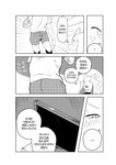 anthro biped blush clothed clothing dialogue duo erection erection_under_clothing female male question_mark smile speech_bubble text buta99 vanilla_(buta99) bovid caprine goat mammal absurd_res comic hi_res korean_text monochrome translation_request