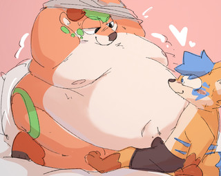 anthro bed belly big_belly big_moobs blue_eyes blue_hair blue_markings bodily_fluids clothed clothing duo erection erection_under_clothing fur furniture green_hair green_markings green_spots hair heart_symbol huge_belly imminent_sex looking_at_another looking_at_partner male male/male markings moobs nude obese obese_anthro obese_male overweight overweight_anthro overweight_male pillow smile spots sweat sweatdrop tan_body tan_fur underwear underwear_only undressing rexery_truffle rexery_(rexerytruffle) truffle_(rexerytruffle) canid canine deer fox mammal 5:4 hi_res