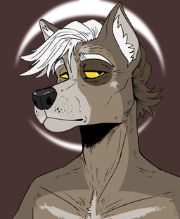 anthro black_nose brown_body brown_fur brown_hair eyebrows front_view fur glistening glistening_eyes grey_body grey_fur hair looking_aside male mouth_closed nude simple_background solo unsigned white_eyebrows white_hair swampjaws kenneth_goodwin canid canine canis mammal red_wolf wolf bust_portrait hi_res portrait