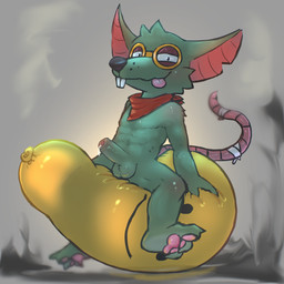 anthro ball_tuft balloon balloon_fetish balls bodily_fluids buckteeth dripping eyewear genital_fluids genitals goggles humanoid_genitalia humanoid_penis inflatable male pawpads penis precum precum_drip rat_tail scarf sitting sitting_on_balloon sitting_on_object smile smiley_face solo tail teeth tongue tongue_out tuft badipoki league_of_legends riot_games tencent twitch_(lol) mammal murid murine rat rodent 1:1 absurd_res hi_res