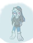 anthro blue_body blue_fur bottomless clothed clothing fur hood hoodie hoodie_only male simple_background solo tail topwear topwear_only pleskoslez plesky_(pleskoslez) humanoid lagomorph leporid mammal rabbit