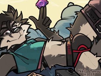 anthro bed black_briefs black_clothing black_eyes black_hair black_underwear briefs clothing condom condom_wrapper crop_top fur furniture green_clothing green_crop_top green_shirt green_topwear grey_body grey_fur hair holding_condom holding_object looking_at_viewer lying lying_on_bed male on_back on_bed red_seam_briefs sexual_barrier_device shirt smile smiling_at_viewer solo topwear underwear white_body white_fur nikitayarrow mavi_(nikitayarrow) canid canine fox mammal platinum_fox red_fox true_fox 4:3 hi_res