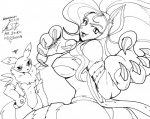 anthro black_sclera clothed clothing duo female fur hair skimpy great_nix_fox bandai_namco capcom darkstalkers digimon felicia_(darkstalkers) animal_humanoid canid canine digimon_(species) felid humanoid mammal renamon 2008 monochrome