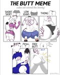 bottomwear butt clothing coni denim denim_bottomwear denim_clothing femboy fur fur_markings jeans male markings pants smile solo tail teeth text thick_thighs tongue kamille_(artist) felid feline mammal english_text hi_res meme