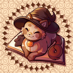 bell bell_collar book cape clothing collar eyes_closed female feral fur hat headgear headwear holidays loaf multicolored_body multicolored_fur pattern_background paws simple_background smile solo tail tuft witch_hat the_rabbit_follower halloween manami_(takkun7635) domestic_cat felid feline felis mammal 1:1 absurd_res hi_res