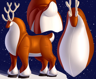 ambiguous_gender antlers belly black_hooves butt featureless_face feral folds hooves horn inflatable monobutt quadruped seam_(sewing) short_tail snow solo tail thick_neck white_belly malevolified animate_inanimate deer guarian latex_creature living_inflatable mammal new_world_deer reindeer 2021