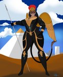 big_breasts big_butt breasts butt clothed clothing day desert detailed_background egyptian female holding_melee_weapon holding_object holding_polearm holding_spear holding_weapon looking_at_viewer looking_down looking_down_at_viewer melee_weapon outside plantigrade polearm pyramid solo spear weapon wings panthra78 sekhmet_(panthra78) felid hybrid liger lion mammal pantherine 2022 absurd_res digital_drawing_(artwork) digital_media_(artwork) hi_res signature