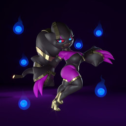 3_fingers anthro big_breasts black_clothing blue_eyes breasts clothed clothing collar female fingers fire footwear purple_body shoes short_stack simple_background smile solo zipper zipper_mouth zipper_topwear general_buta nintendo pokemon penny_(plantpenetrator) generation_6_pokemon mega_banette mega_evolution pokemon_(species) 1:1 3d_(artwork) digital_media_(artwork)