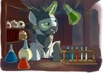 chemistry clothing coat door feral hair hooves horn lab_coat laboratory magic male smile solo topwear adlynh friendship_is_magic hasbro my_little_pony mythology tounicoon arthropod changeling equid equine hybrid mammal mythological_creature mythological_equine unicorn absurd_res hi_res