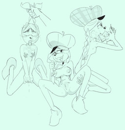 accessory ahegao anthro anus big_breasts bow_ribbon breasts clothing female footwear genitals hair hair_accessory hair_bow hair_grab hair_ribbon hat headgear headwear kneeling looking_at_viewer looking_pleasured nipple_tape nipples oral pasties ribbons skinny tam_o'_shanter tape touching_hair vulva wet riipley cartoon_network foster's_home_for_imaginary_friends eurotrish hi_res
