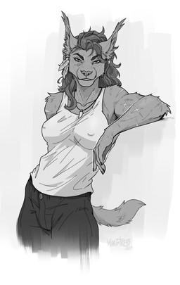 5_fingers accessory anthro biceps biped black_lips bottomwear braided_hair breasts button_(fastener) circle_(marking) clothed clothed_anthro clothed_female clothing confident dark_eyebrows detailed_fur ear_tuft eyelashes eyeliner feather_ear_ring feather_in_hair female female_anthro fingers front_view fully_clothed fully_clothed_anthro fully_clothed_female fur hair hair_accessory inner_ear_fluff iris leaning lips long_hair looking_at_viewer loose_feather makeup muscular muscular_anthro muscular_female narrowed_eyes nipple_outline pants pupils scar scars_all_over shirt short_tail simple_background solo standing tail tank_top tooth_necklace topwear tuft wavy_hair white_clothing white_shirt white_topwear wargtress kayah_(wargtress) felid lion mammal pantherine 2023 cel_shading detailed digital_drawing_(artwork) digital_media_(artwork) greyscale hi_res monochrome portrait shaded signature three-quarter_portrait