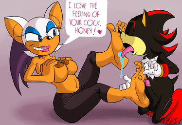 anthro barefoot black_body breasts clothed clothing feet female foot_fetish foot_lick foot_play footjob genitals humanoid_feet licking male nipples penile penis plantigrade sex soles text toes tongue topless salmacisreptile sega sonic_the_hedgehog_(series) rouge_the_bat shadow_the_hedgehog bat eulipotyphlan hedgehog mammal