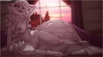 16:9 anthro bed breasts curled_hair desiree_roche domestic_cat felid feline felis female fluffy fur furniture genitals hair janner3d long_hair mammal mane nipples pussy small_breasts solo white_body white_fur widescreen