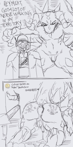 anal anthro bodily_fluids cum cum_in_ass cum_inside duo genital_fluids male male/male text itemfunk fallout instant_loss_2koma microsoft deathclaw human mammal scalie english_text hi_res