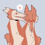 2_heads anthro blue_background blush brown_eyes cheek_lick eyes_closed face_lick fur hair heart_symbol licking long_hair male multi_head personal_grooming red_body red_fur red_hair simple_background social_grooming solo tan_body tan_fur tongue tongue_out hamham_gd futago_and_antifutago sergal hi_res