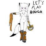 anthro armor biped black_body black_fur boots breasts clothing female footwear front_view fur genitals hair looking_at_viewer nipples nude plasma_cutter purple_eyes pussy ranged_weapon scarf shoes simple_background solo standing text weapon white_background white_body white_fur white_hair unknown_artist dead_space electronic_arts visceral_games domestic_cat felid feline felis mammal 1:1 2014 absurd_res english_text hi_res