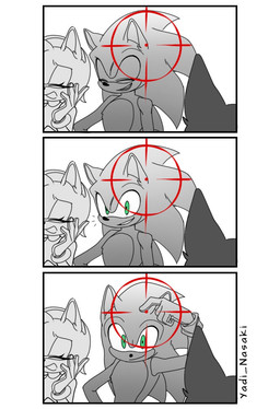 3_panel_comic ambiguous_gender anthro bar_emanata biped closed_smile clothing confident crosshair emanata eyes_closed female gesture gloves green_eyes group gun hand_gesture handwear male mouth_closed offscreen_character open_mouth open_smile pointing pointing_at_self ranged_weapon rifle simple_background smile smiling_at_viewer sniper_rifle sniper_scope talking_to_another trio weapon white_background yadi_delulu sega sonic_the_hedgehog_(series) amy_rose sonic_the_hedgehog eulipotyphlan hedgehog mammal 2025 comic english_description greyscale hi_res monochrome sequence signature