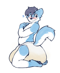 ambiguous_gender anthro big_diaper black_nose blue_body blue_fur blue_hair blue_pawpads blue_tail blush bodily_fluids clothed clothing diaper diaper_only flying_sweatdrops fur genital_fluids gloves_(marking) hair hand_on_chest kneeling leg_markings looking_at_viewer markings multicolored_body multicolored_fur pawpads side_view simple_background socks_(marking) solo sweat sweatdrop tail topless two_tone_body two_tone_fur two_tone_tail unclean_diaper urine used_diaper wavy_mouth wearing_diaper wet_diaper white_background white_body white_fur white_tail worried neemitenaide wintie canid canine canis domestic_dog husky hybrid mammal nordic_sled_dog spitz wolf full-length_portrait hi_res portrait
