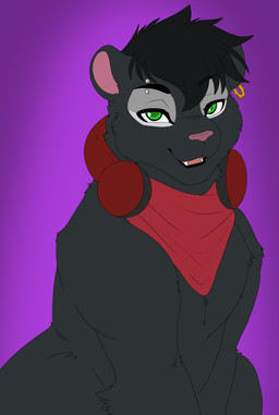 absurd ambiguous_gender black_body black_fur electronics feral fur headphones headphones_around_neck looking_at_viewer melanistic piercing quadruped simple_background sitting solo text calheb-db the_shadow_of_light vtuber shads felid feline leopard mammal pantherine absurd_res artist_name hi_res male_(lore)