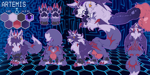 animal_genitalia anus balls butt claws feral genitals heart_pattern heartbutt horn male pawpads paws perineum purple_pawpads scar sheath solo tail_scythe xilrayne bandai_namco digimon nintendo pokemon artemis_the_absol digimon_(species) mammal pokemon_(species) sangloupmon shiny_pokemon hi_res model_sheet