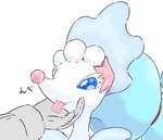 ambiguous_gender anthro blue_eyes blue_hair caressing_face duo eyelashes fangs gem hair pearl_(gem) simple_background starfish_(accessory) teeth tongue tongue_out white_body son_foxeater nintendo pokemon asterozoan echinoderm generation_7_pokemon human mammal marine pokemon_(species) primarina starfish 2025