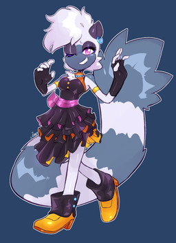 5_fingers alternate_costume anthro anthrofied bare_shoulders big_tail biped black_clothing black_gloves black_handwear black_nose breasts chest_tuft clothed clothed_anthro clothed_female clothing dress ear_piercing ear_ring eyebrows eyelashes female female_anthro fingerless_gloves fingers fluffy fluffy_tail footwear fully_clothed fully_clothed_anthro fully_clothed_female fur gloves grey_body grey_fur grin hair handwear high_heels huge_tail iris jewelry looking_at_viewer markings necklace one_eye_closed outline piercing pink_eyes redesign ring_(marking) ring_piercing ringed_tail shoes small_nose smile smiling_at_viewer solo striped_markings striped_tail stripes tail tail_markings thick_eyelashes tuft wearing_gloves white_hair white_outline wink yellow_clothing yellow_footwear yellow_high_heels jamoart idw_publishing sega sonic_the_hedgehog_(comics) sonic_the_hedgehog_(idw) sonic_the_hedgehog_(series) tangle_the_lemur lemur mammal primate ring-tailed_lemur strepsirrhine 2023 absurd_res hi_res