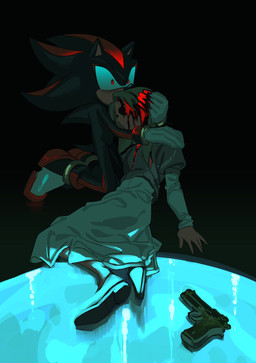 anthro black_body black_fur blonde_hair blood blood_in_hair bodily_fluids clothing death dress duo female footwear fur gloves gun hair handgun handwear hug hugging_another kneeling male pistol ranged_weapon red_eyes shirt shoes topwear weapon white_clothing white_gloves white_handwear wide_eyed hyeon_sonic ivan_the_terrible_and_his_son_ivan sega sonic_the_hedgehog_(series) maria_robotnik shadow_the_hedgehog eulipotyphlan hedgehog human mammal 2023 absurd_res hi_res inspired_by_formal_art