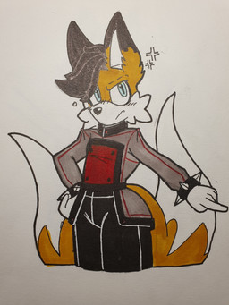 2_tails alternate_costume annoyed anthro blue_eyes blush bottomwear bracelet clothing cross-popping_vein eyebrows femboy fur hand_on_hip heart_symbol jewelry leggings legwear looking_aside male multi_tail orange_body orange_fur pants raised_eyebrow simple_background solo spiked_bracelet spikes tail tight_bottomwear tight_clothing tight_pants uniform justsomeidiotonline archie_comics sega sonic_the_hedgehog_(archie) sonic_the_hedgehog_(comics) sonic_the_hedgehog_(series) miles_prower_(anti-tails) canid canine fox mammal red_fox true_fox 2022 3:4 absurd_res flat_colors hi_res portrait three-quarter_portrait traditional_media_(artwork)