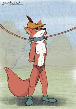 anthro black_nose bound briefs clothed clothed_anthro clothed_male clothing collar footwear fur leash male metal_collar multicolored_body multicolored_fur navel nipples outside red_body red_fur rope rope_leash shoes solo standing tail tan_nipples topless topless_anthro topless_male two_tone_body two_tone_fur underwear wearing_collar white_body white_fur spiritofash disney robin_hood_(disney) robin_hood canid canine fox mammal red_fox true_fox hi_res