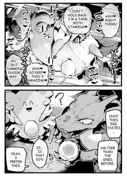 blush bodily_fluids border claws cum dialogue egg female feral fur genital_fluids genitals male male/female male_penetrating nude penetration sex smile teeth text white_border gyu_hydrogen nintendo pokemon blissey charizard crocodilian feraligatr generation_1_pokemon generation_2_pokemon mammal pokemon_(species) reptile scalie comic english_text monochrome