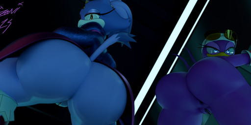 anthro anus beak big_butt blue_eyes bottomless butt clothed clothing duo eyewear eyewear_on_head feathers female fur genitals gesture half-closed_eyes hand_gesture huge_butt looking_at_viewer looking_back middle_finger narrowed_eyes purple_body purple_feathers purple_fur ring_(jewelry) sunglasses sunglasses_on_head thick_thighs twerking vulva wide_hips yellow_beak yellow_eyes domizoni coel3d_(modeler) sega sonic_riders sonic_the_hedgehog_(series) blaze_the_cat wave_the_swallow avian bird domestic_cat felid feline felis hirundinid mammal oscine passerine swallow_(bird) 2025 3d_(artwork) blender_(artwork) digital_media_(artwork) hi_res