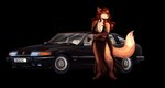 2021 absurd_res alpha_channel anthro big_breasts black_clothing black_dress breasts canid canine car ceran_altwood cleavage clothed clothing colored crossed_arms dress female footwear fox front_view fur hair hi_res high_heels looking_away mammal overweight overweight_female renneon rover_(marque) rover_sd1 simple_background smile solo standing thick_thighs transparent_background vehicle wide_hips
