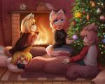 anthro christmas_tree clothed clothing female fur group hair holidays inside male open_mouth plant sitting smile tree coff christmas felid mammal